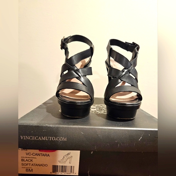 Vince Camuto Women's Cantara Platform Wedges Leather Sandal Black Size 8 - Picture 5 of 8